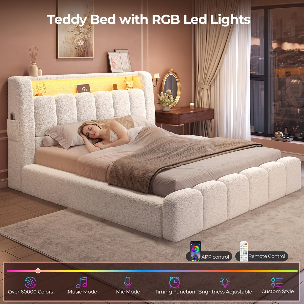 cloud bed frame cream white storage headboard built in led - Temu