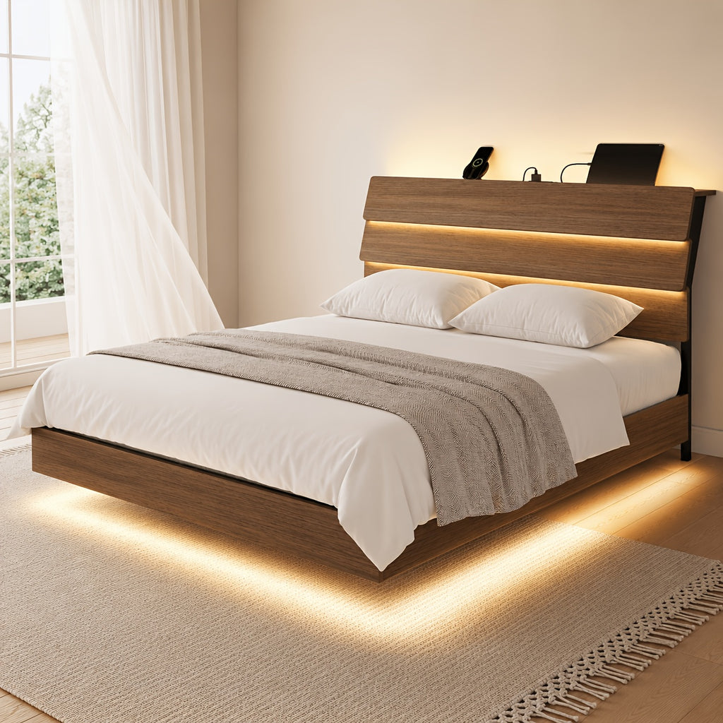 random floating bed frame led lights built in charging - Temu