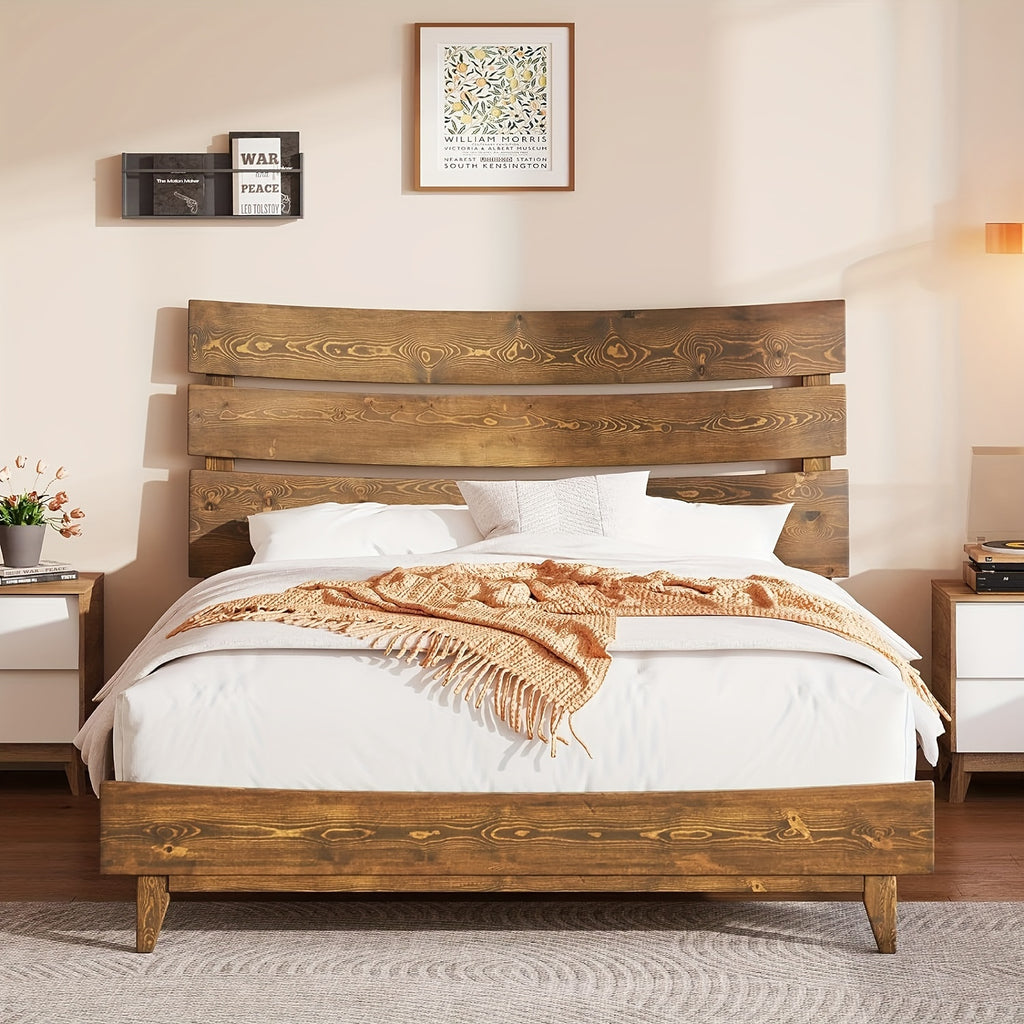 solid wood platform bed frame a queen sized wooden headboard - Temu