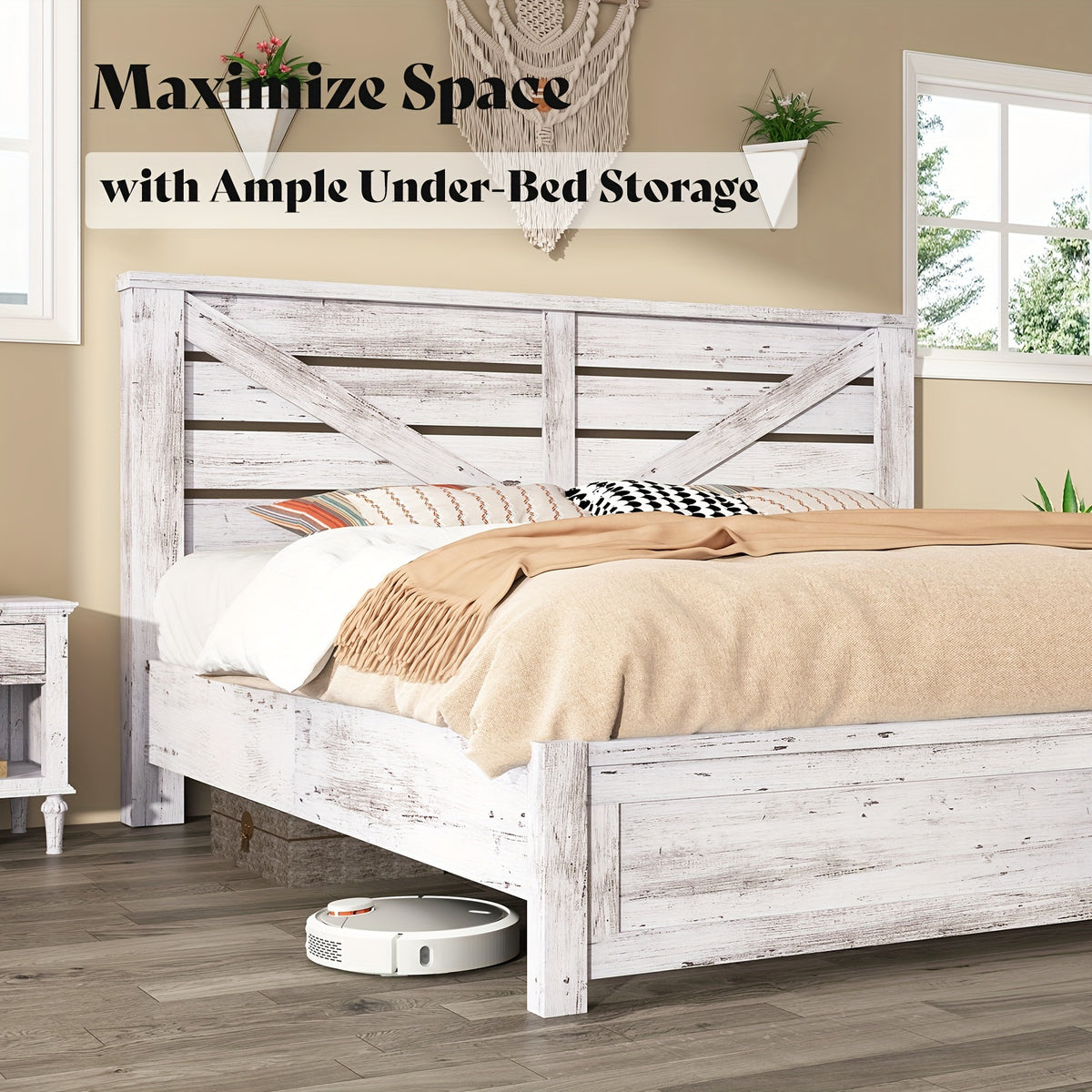 farmhouse bed frame 49 2 barn door headboard platform bed - Temu