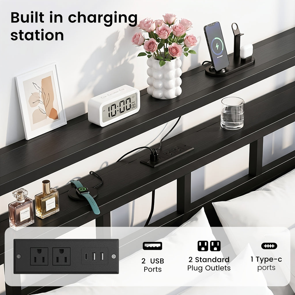 bed frame metal platform bed 2 tier storage led lighting - Temu