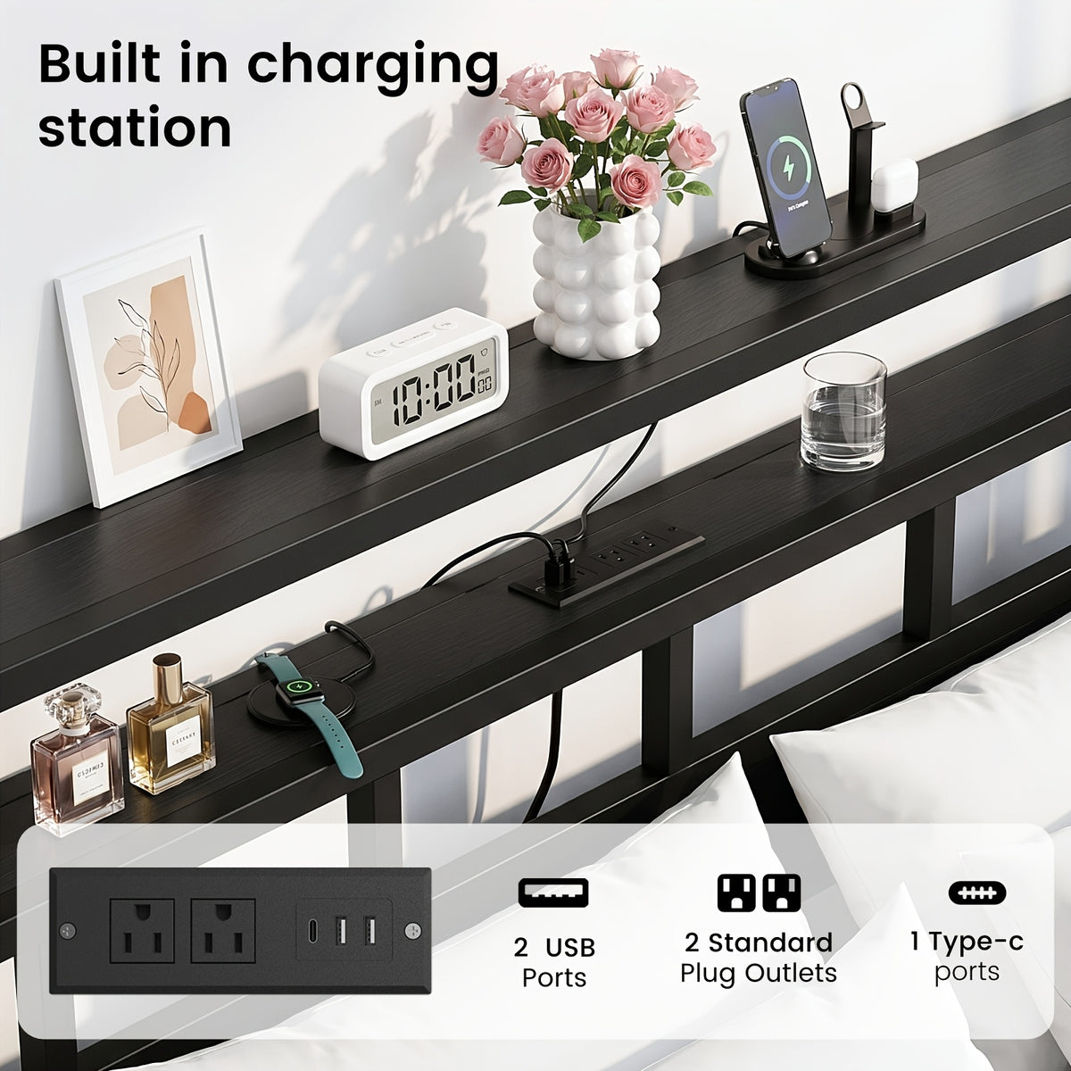 bed frame metal platform bed 2 tier storage led lighting - Temu