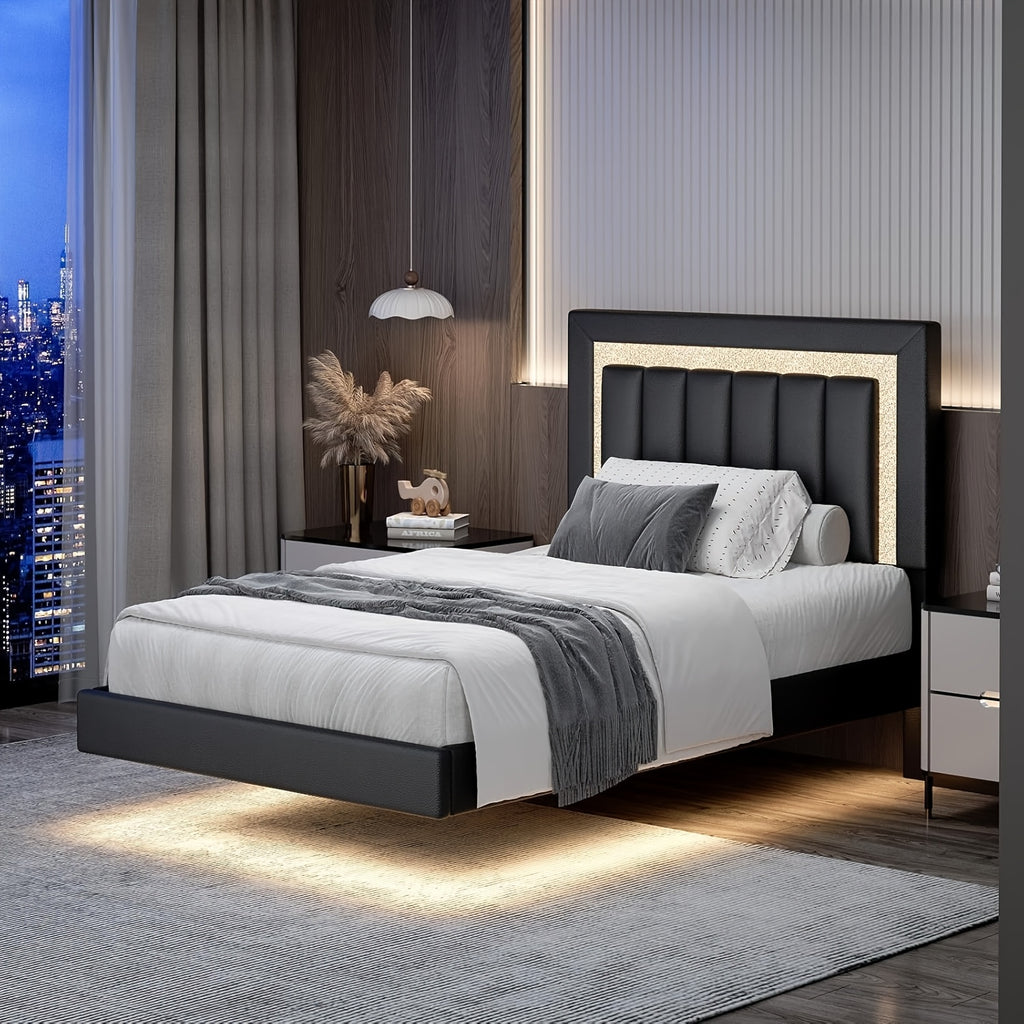 twin full queen smart led lights floating bed frame   - Temu