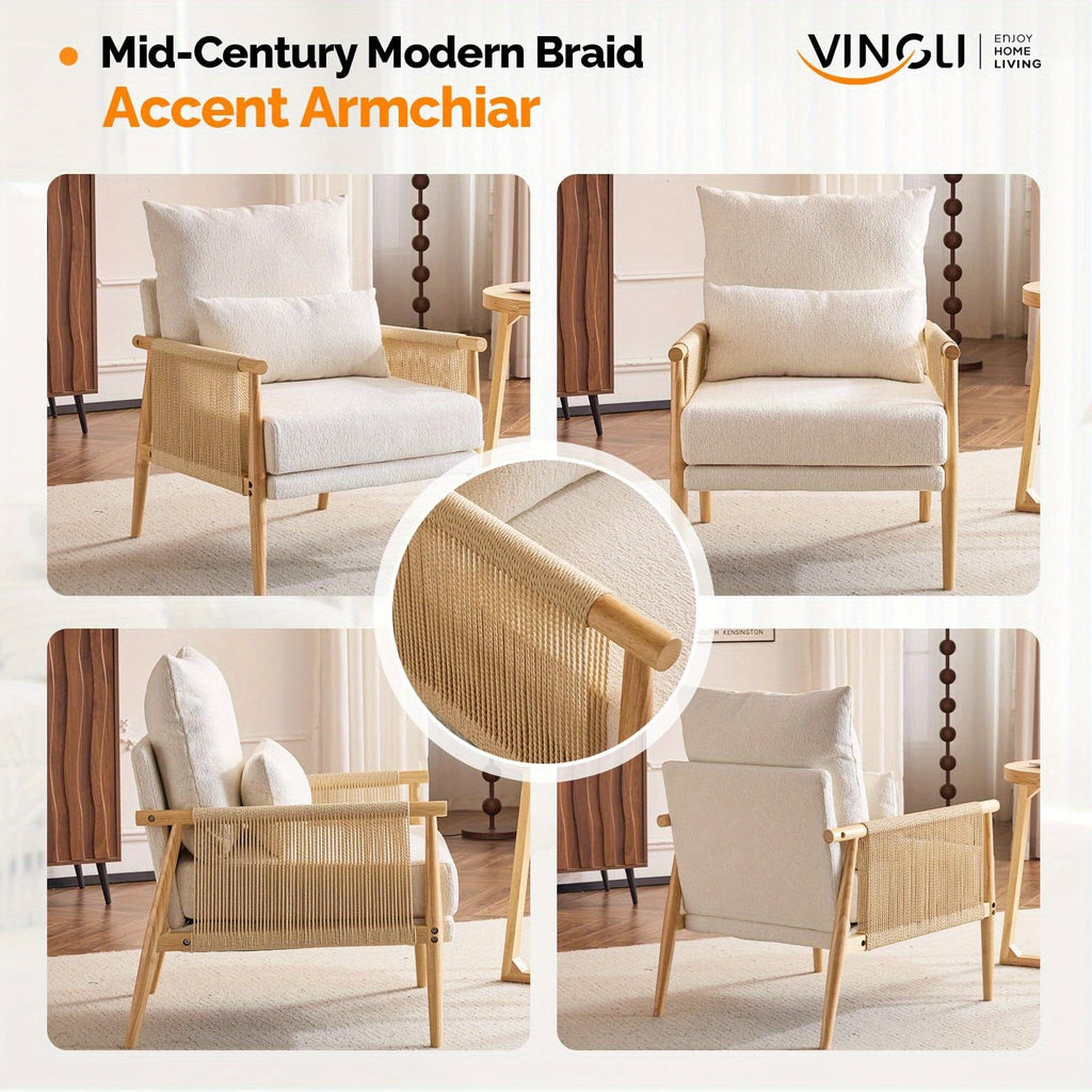 century modern accent chair solid wooden armrests - Temu