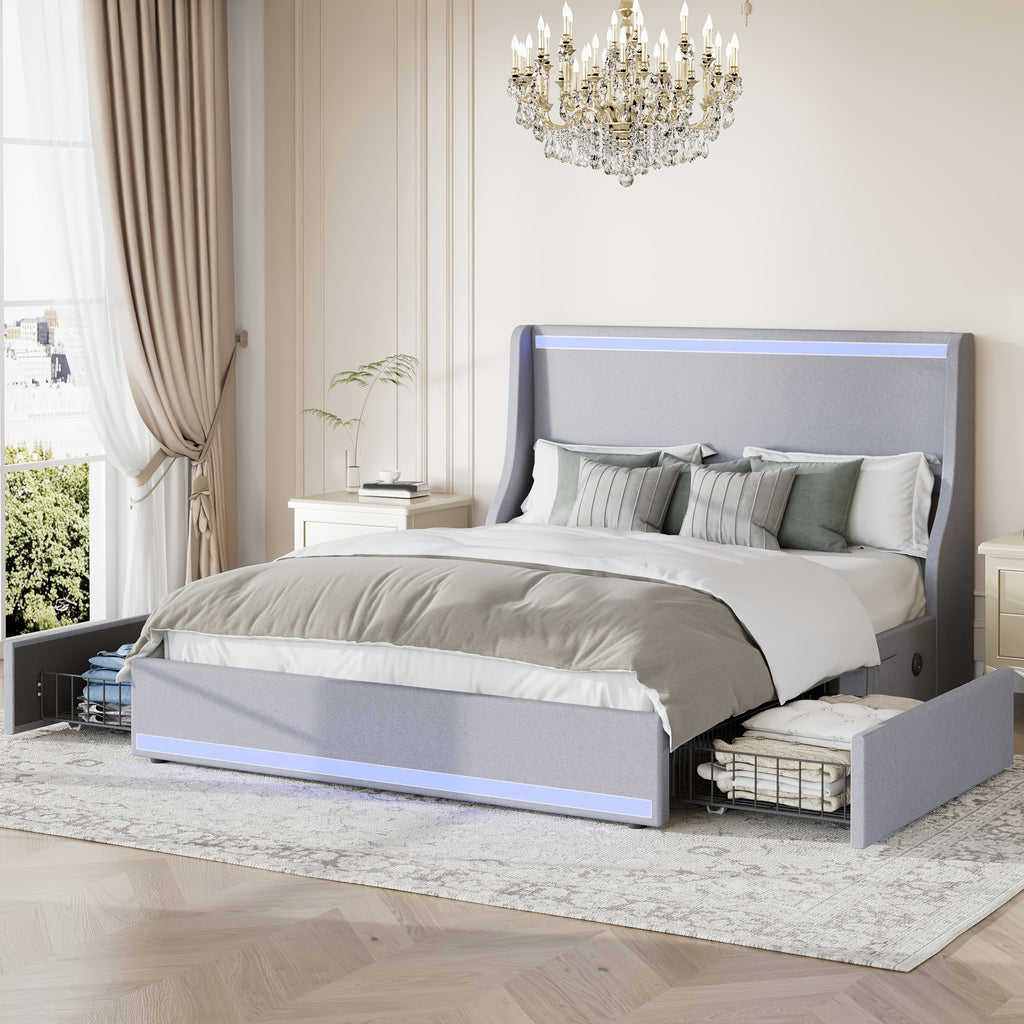 queen size bed frame storage drawers upholstered platform - Temu