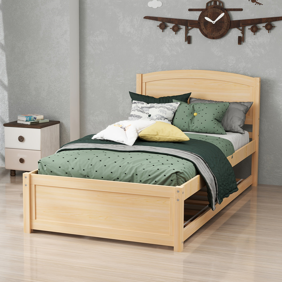 twin bed trundle wood bed frame headboard footboard wood - Temu
