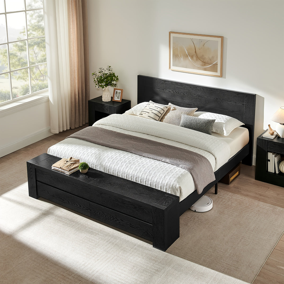 king queen size platform bed frame storage footboard - Temu