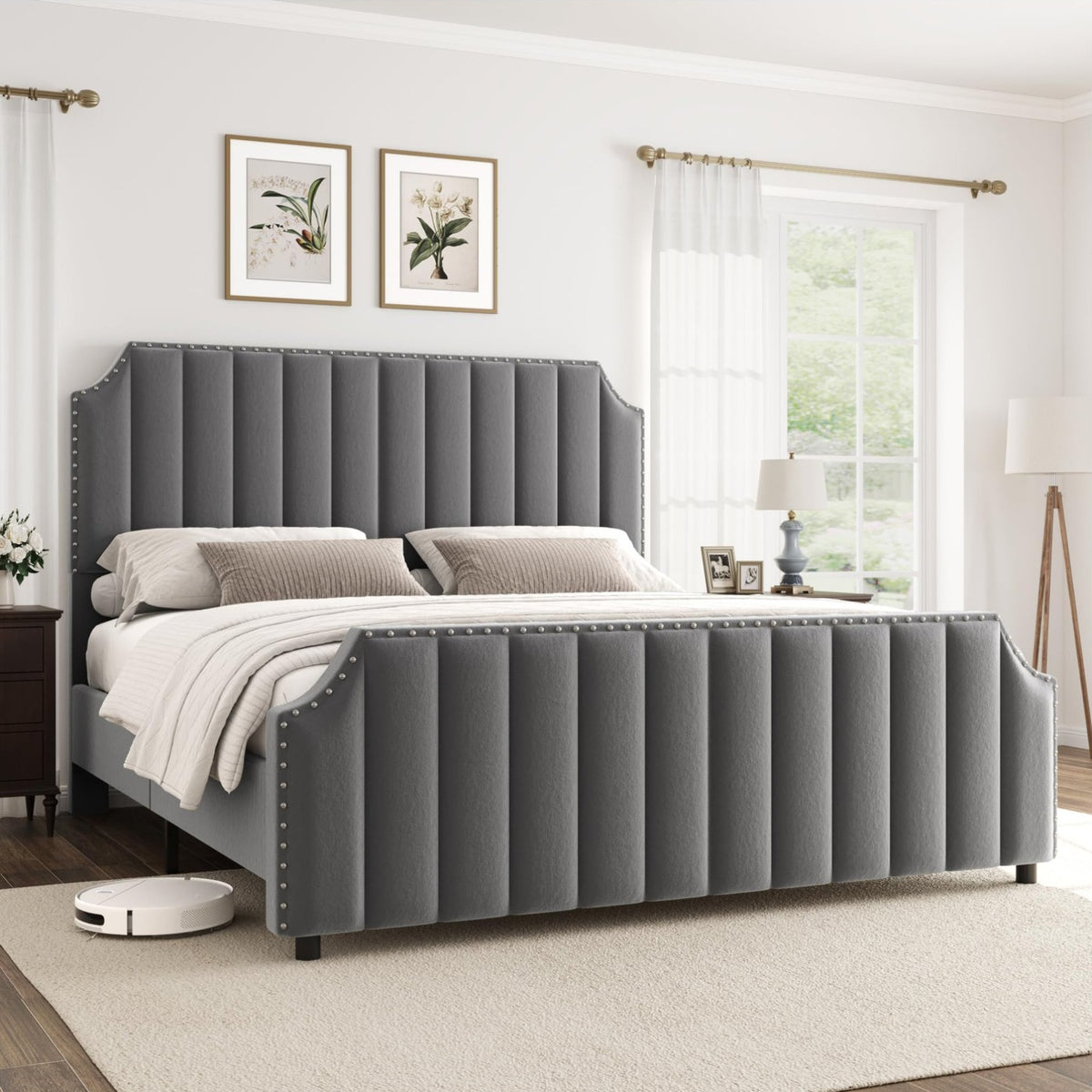 bed bed frame grey velvet queen bed frame 50 2 - Temu