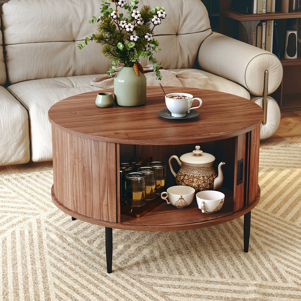 31 7 coffee table curved sliding door round coffee table - Temu