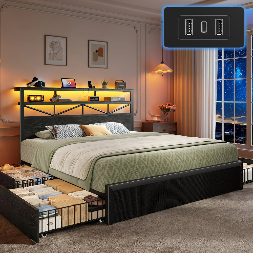contemporary bed frame rgb led light convenient bedside 2u1c - Temu