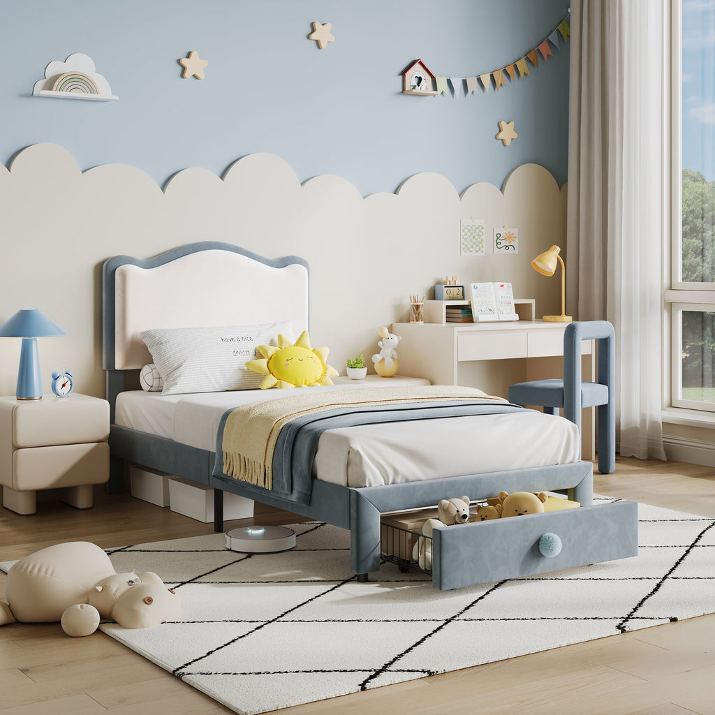 versatile scallop headboard twin bed frame storage drawer - Temu