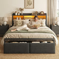 full upholstered platform bed storage drawers usb charging - Temu