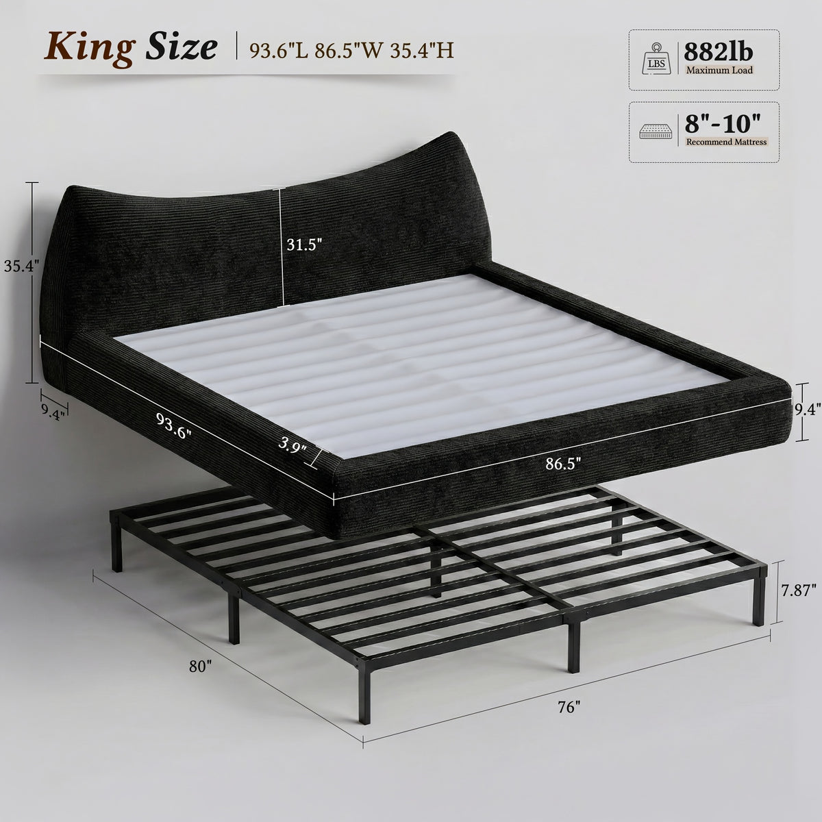 corduroy upholstered bed frame cat ear design - Temu