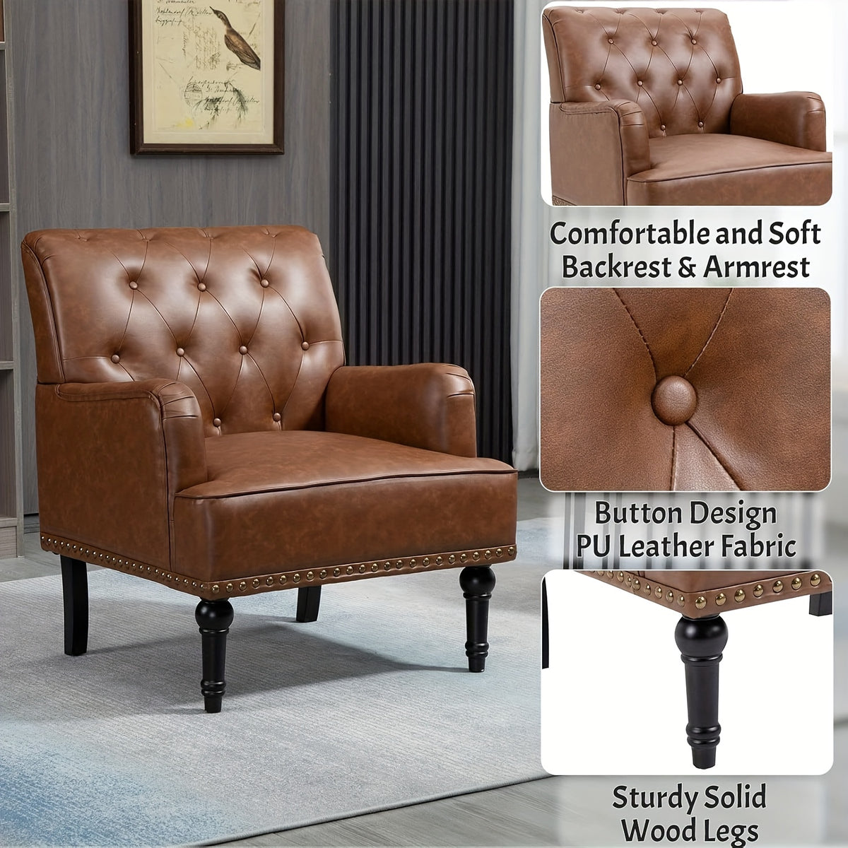 century accent chair faux leather modern armchair - Temu