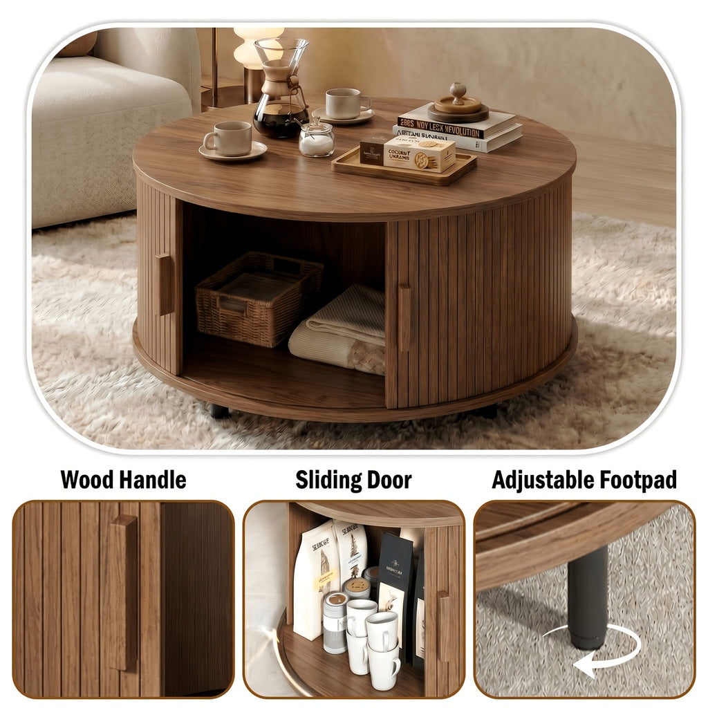 32 round fluted coffee table storage wood coffee table - Temu