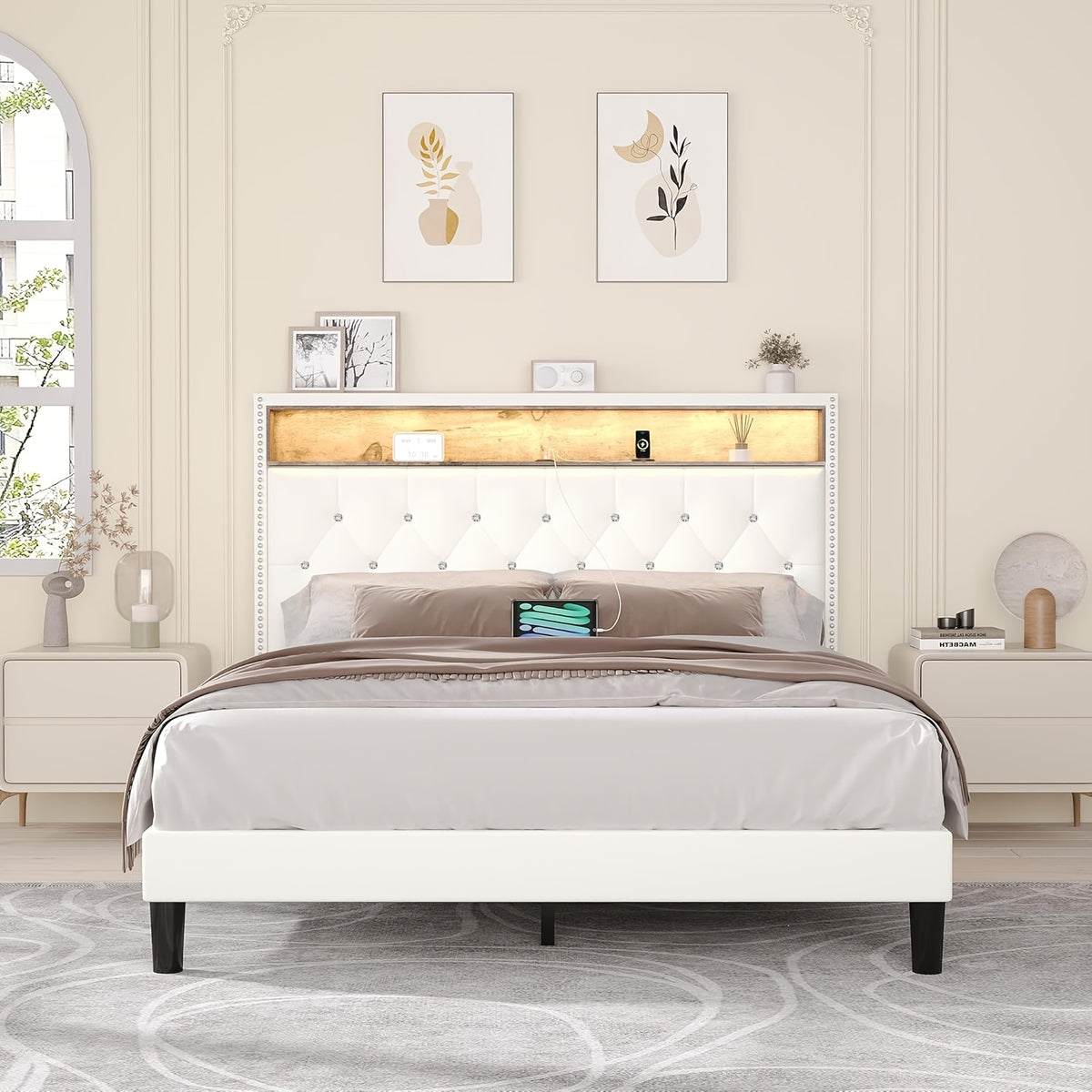 full queen king bed frame led lights velvet - Temu