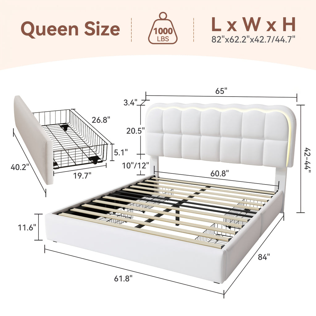 mraeer twin full queen bed frame led lighting 2 4 storage - Temu
