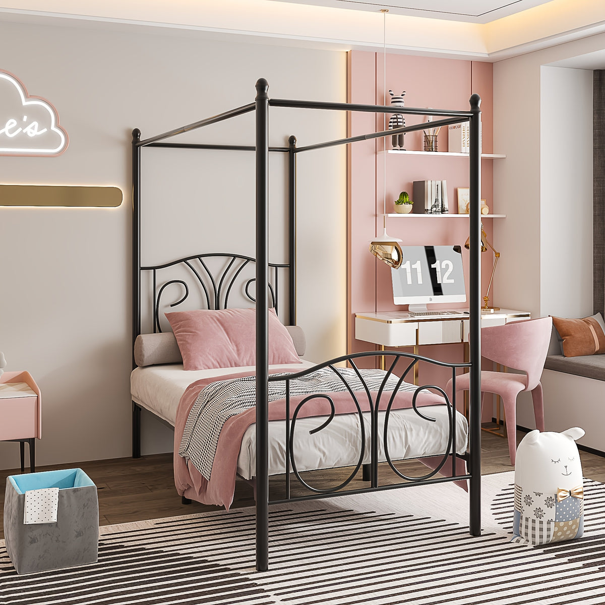 1 set   metal twin size canopy bed frame footboard - Temu
