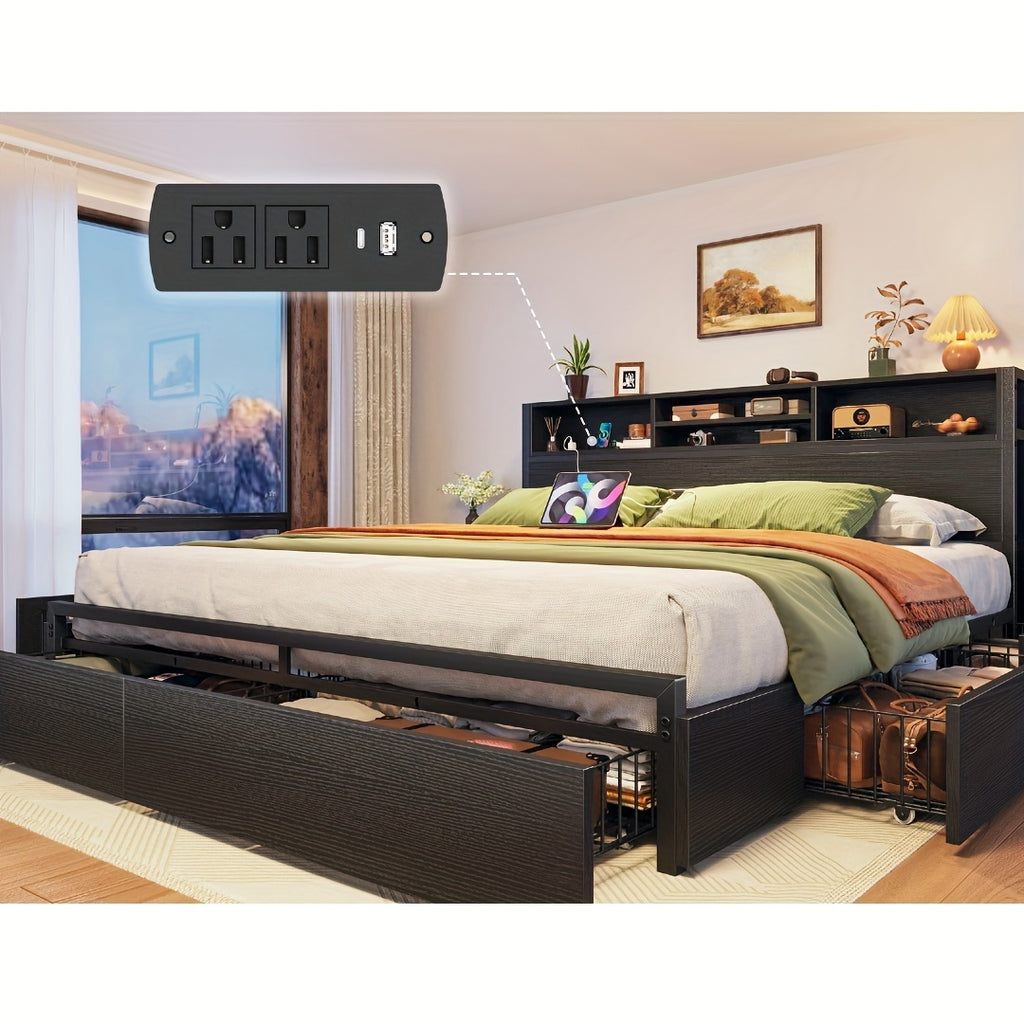 queen king size bed   storage large drawers forbedroom - Temu
