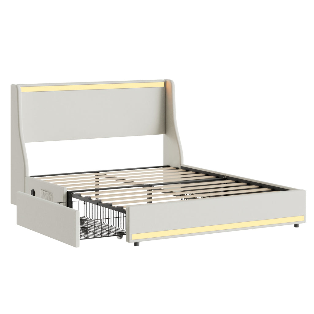 queen size bed frame storage drawers upholstered platform - Temu