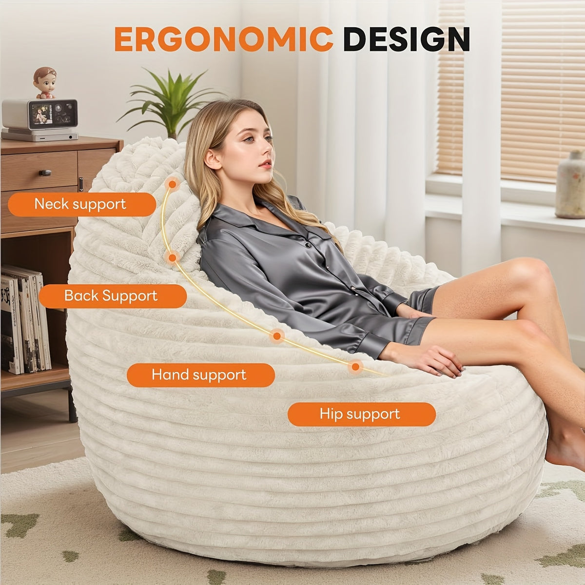 memory foam bean bag chair 39 inch backrest armrests comfy - Temu