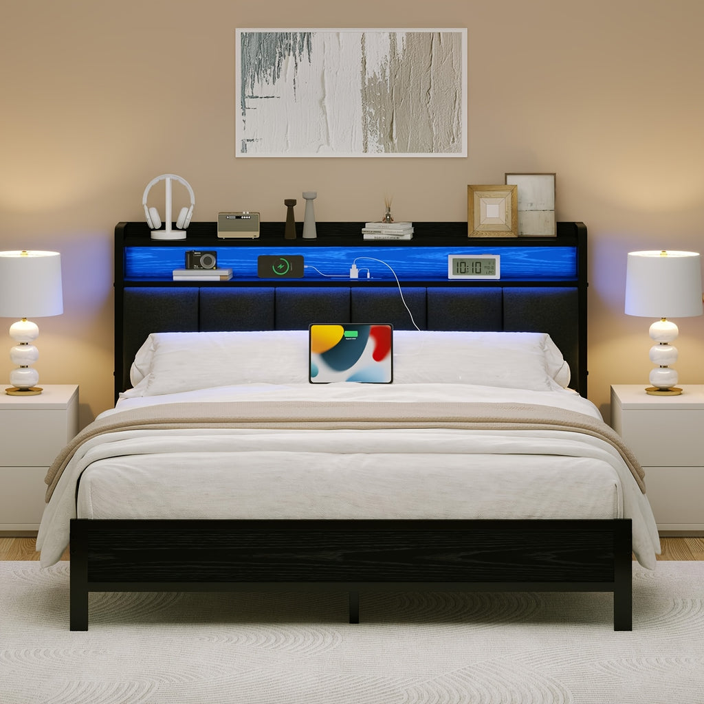 twin full queen king bed frame storage headboard upholstered - Temu