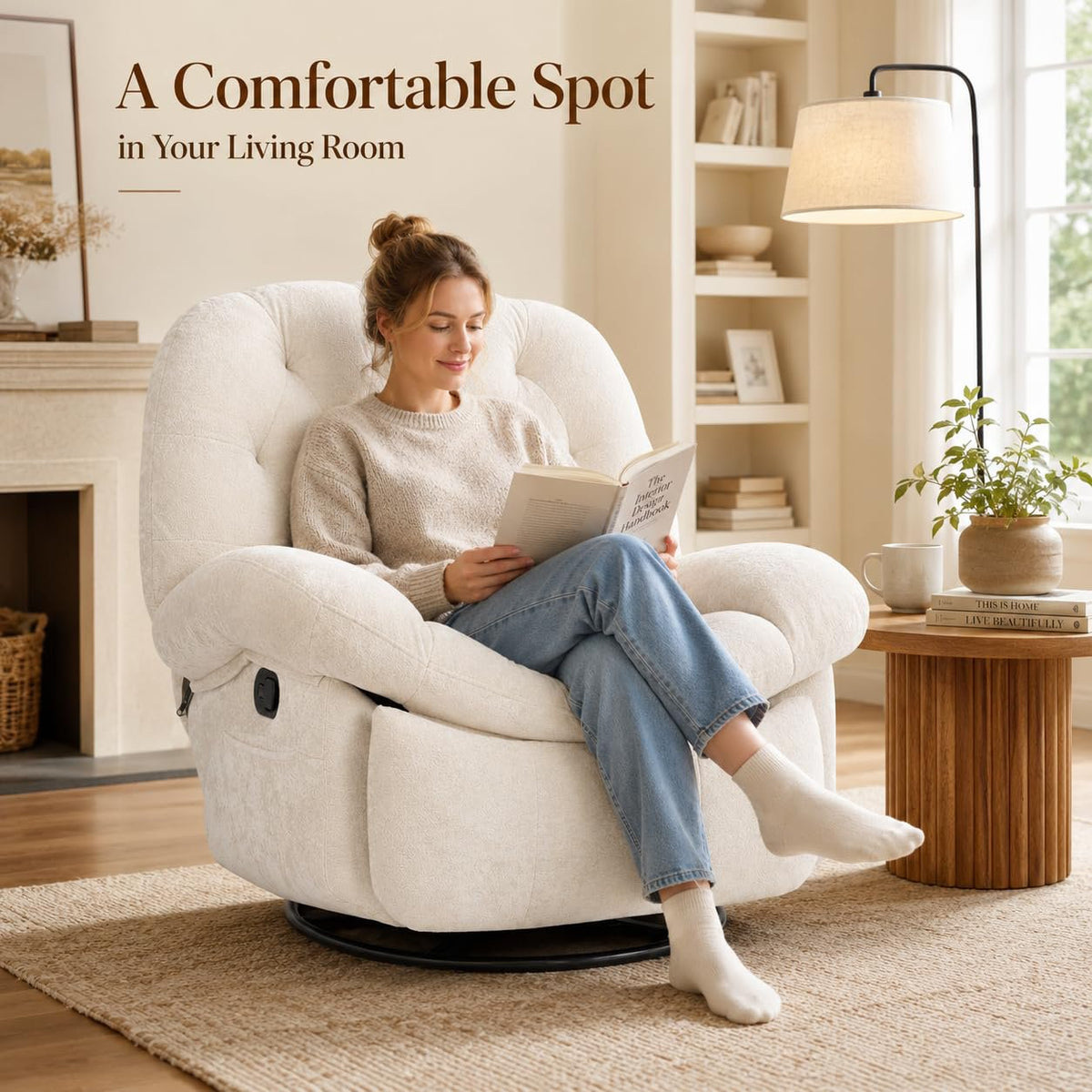 swivel rocker recliner chair living room 360 rotating glider - Temu