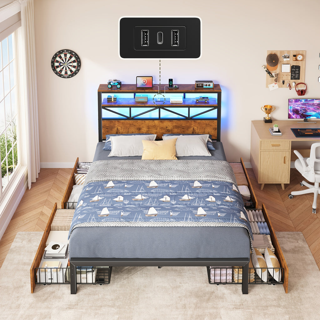 contemporary bed frame rgb led light convenient bedside 2u1c - Temu