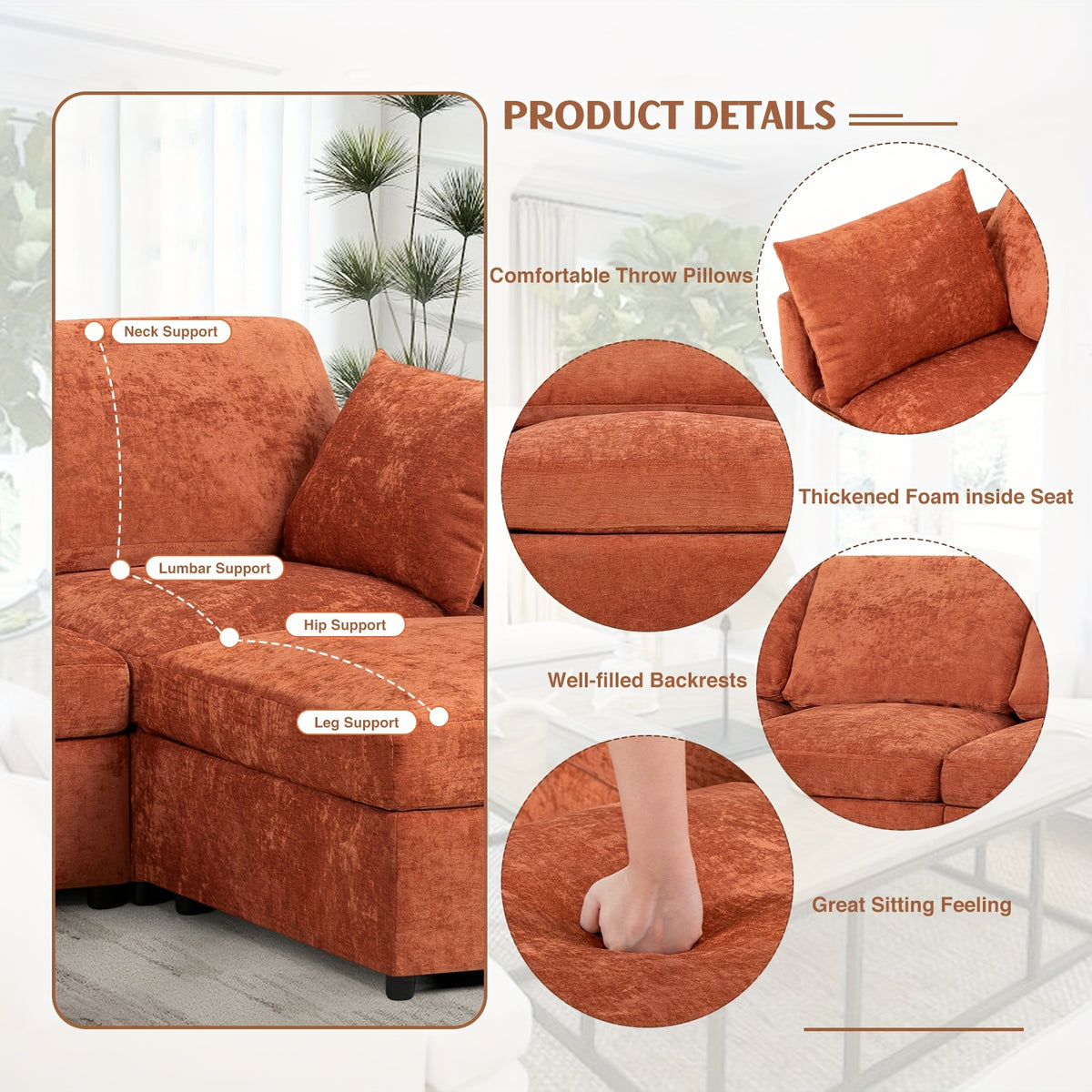 84 inch chenille modular sectional sofa movable - Temu