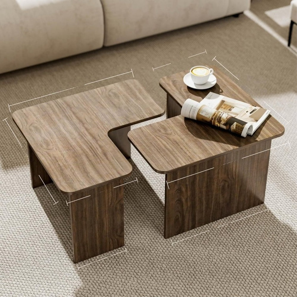 set 2 modern nesting coffee tables wooden l shaped square - Temu