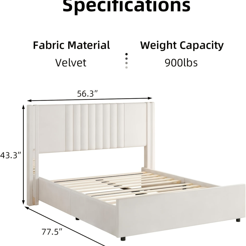 full queen king bed frame velvet upholstered platform - Temu