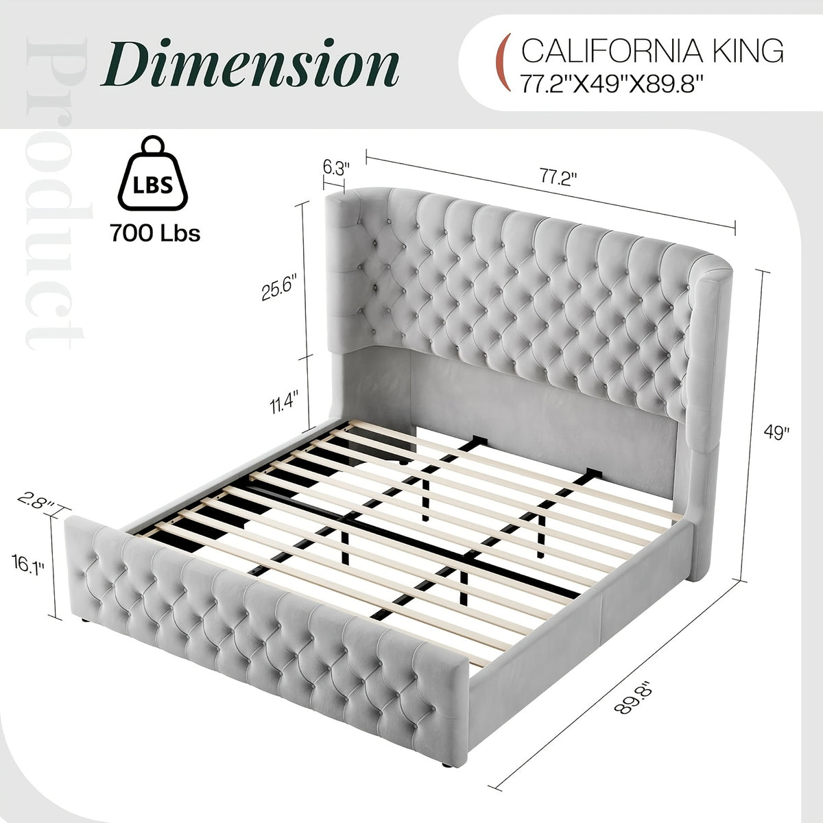 luxury upholstered platform bed frame 49 tall tufted - Temu