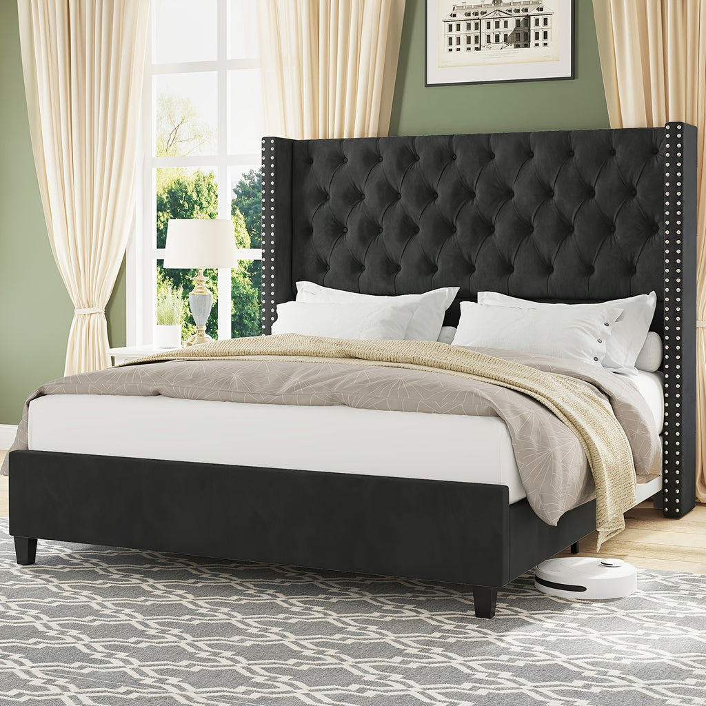 fabric bed   wingback headboard featuring - Temu