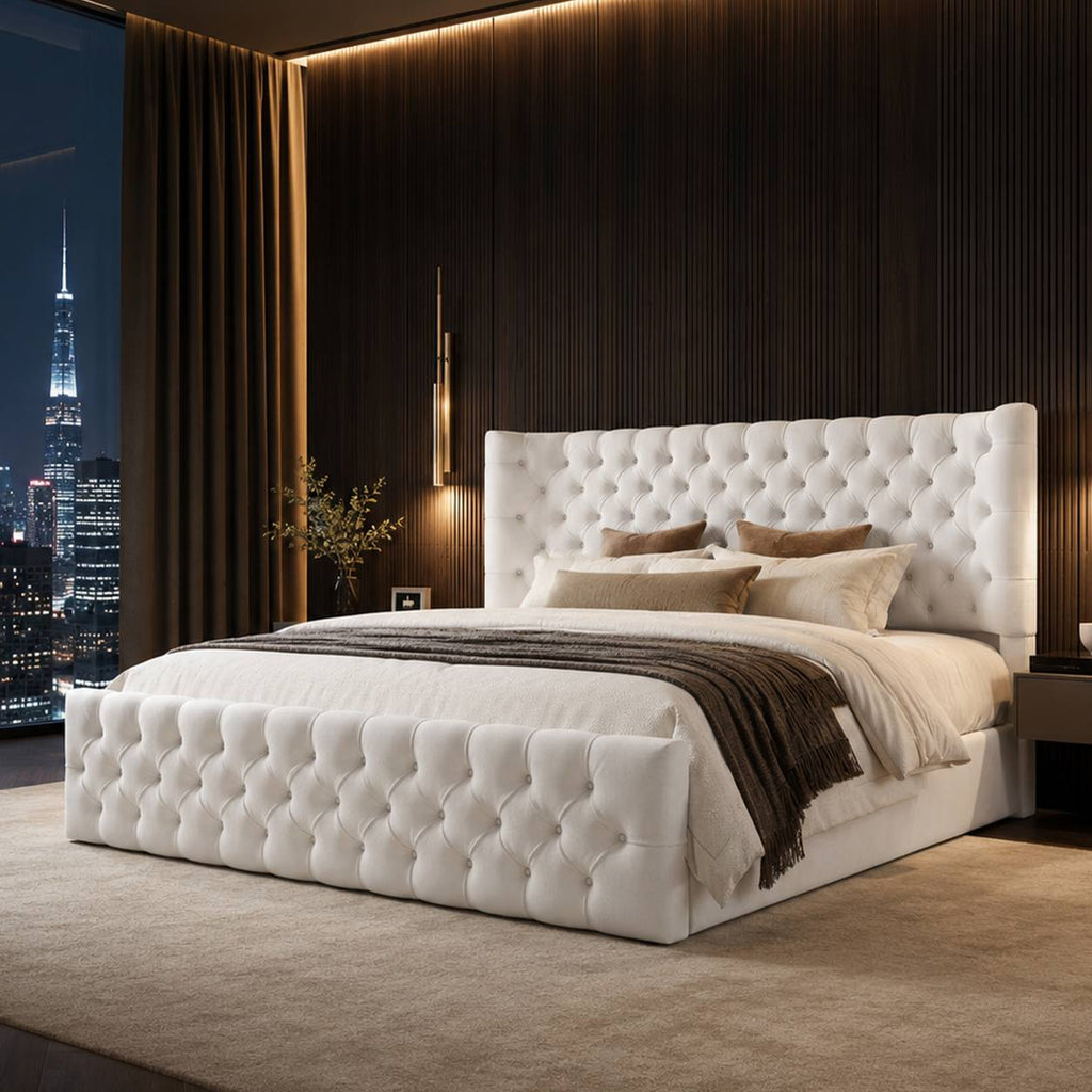 king size modern upholstered bed frame tall tufted - Temu