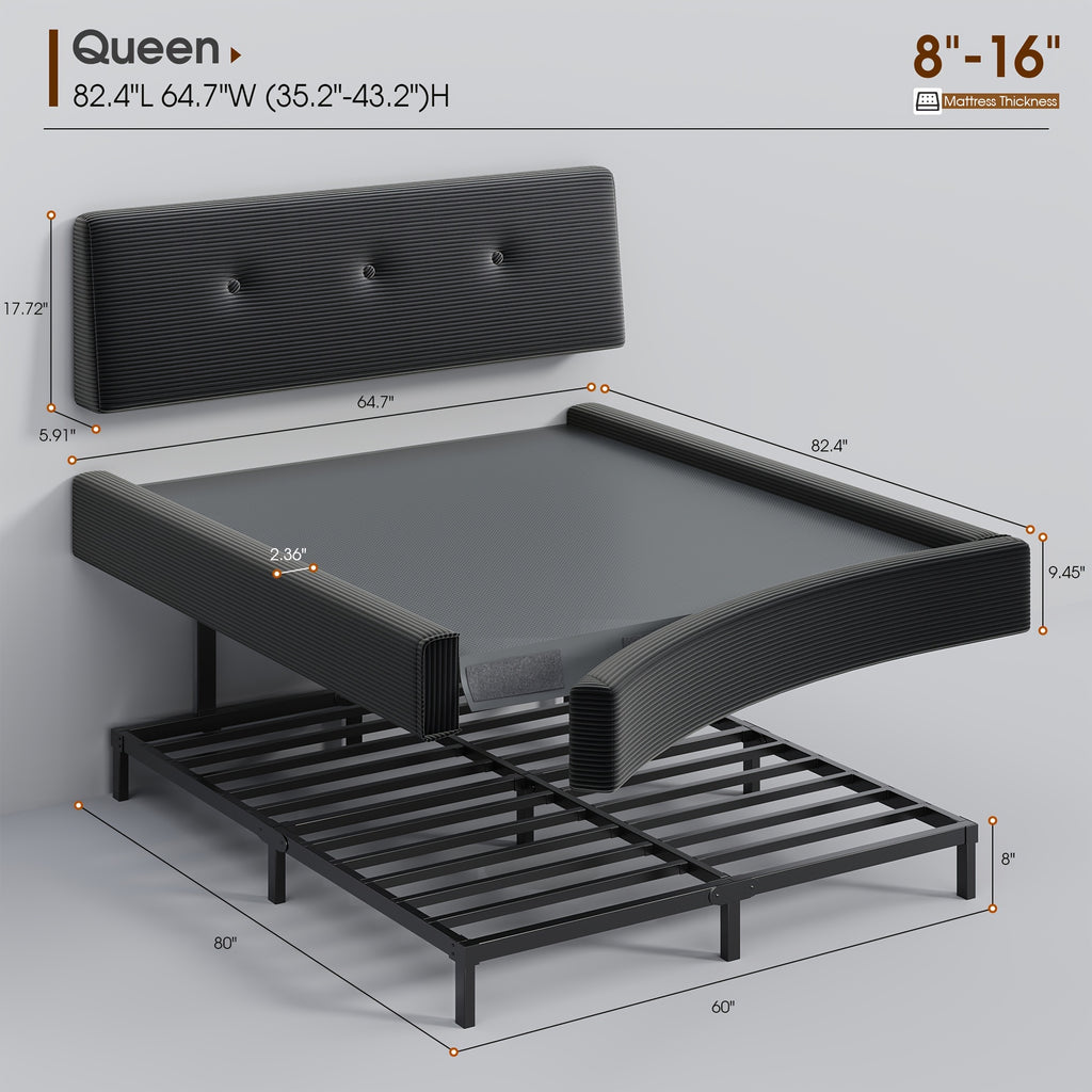 cloud bed frame adjustable headboard upholstered soft king - Temu