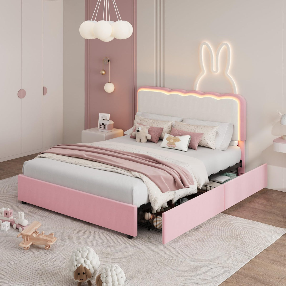modern upholstered platform bed frame wave shaped headboard - Temu