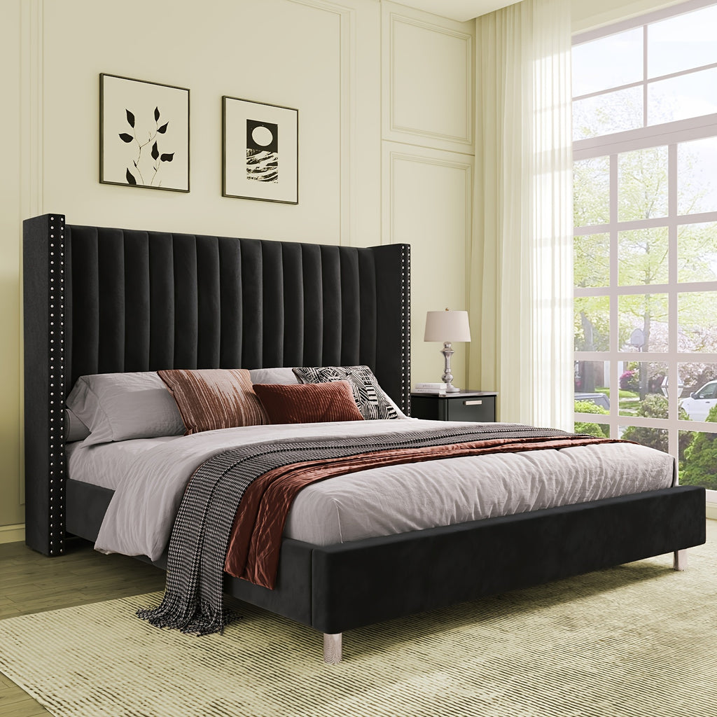 bed frame vertical channel upholstered tufted velvet - Temu