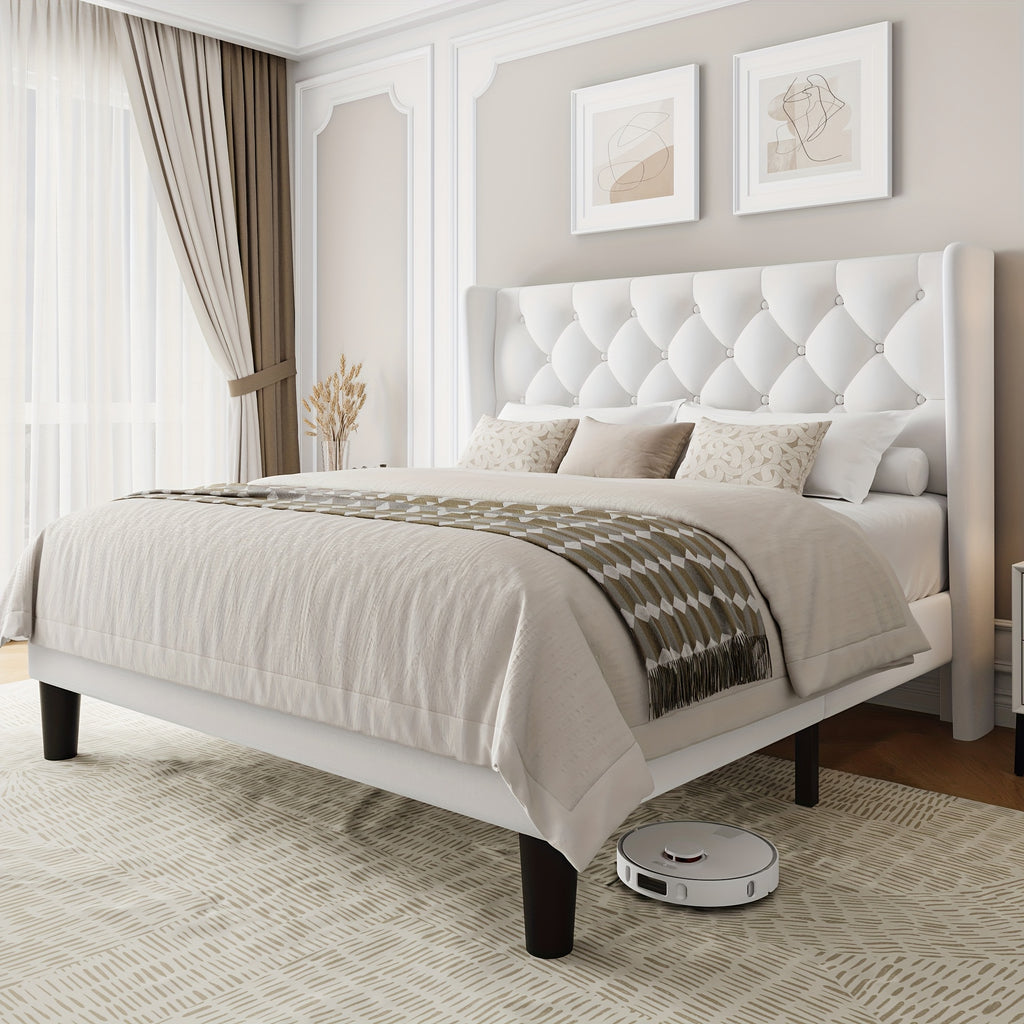 bed frame button tufted headboard platform bed 8 bed storage - Temu