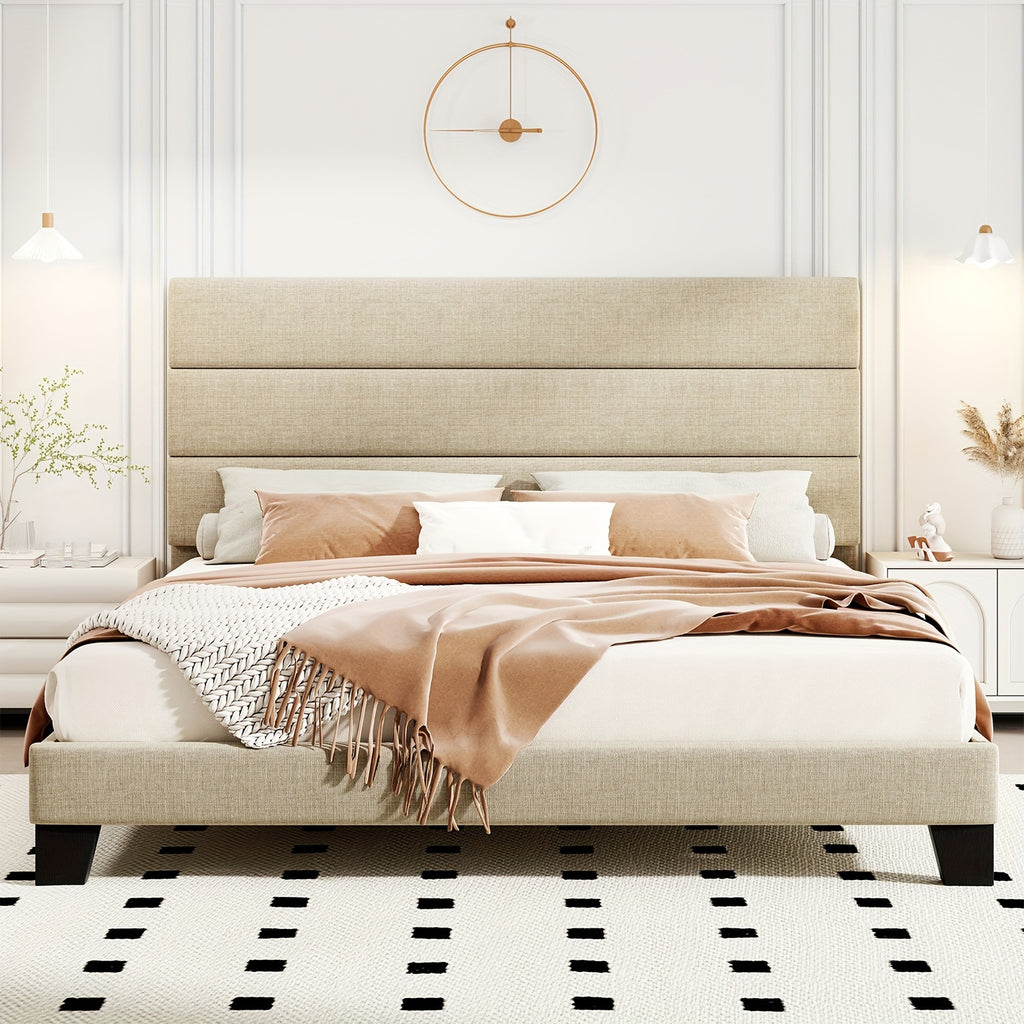 modern fabric upholstered bed frame headboard strong - Temu