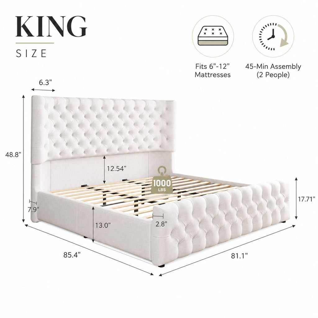 king size modern upholstered bed frame tall tufted - Temu