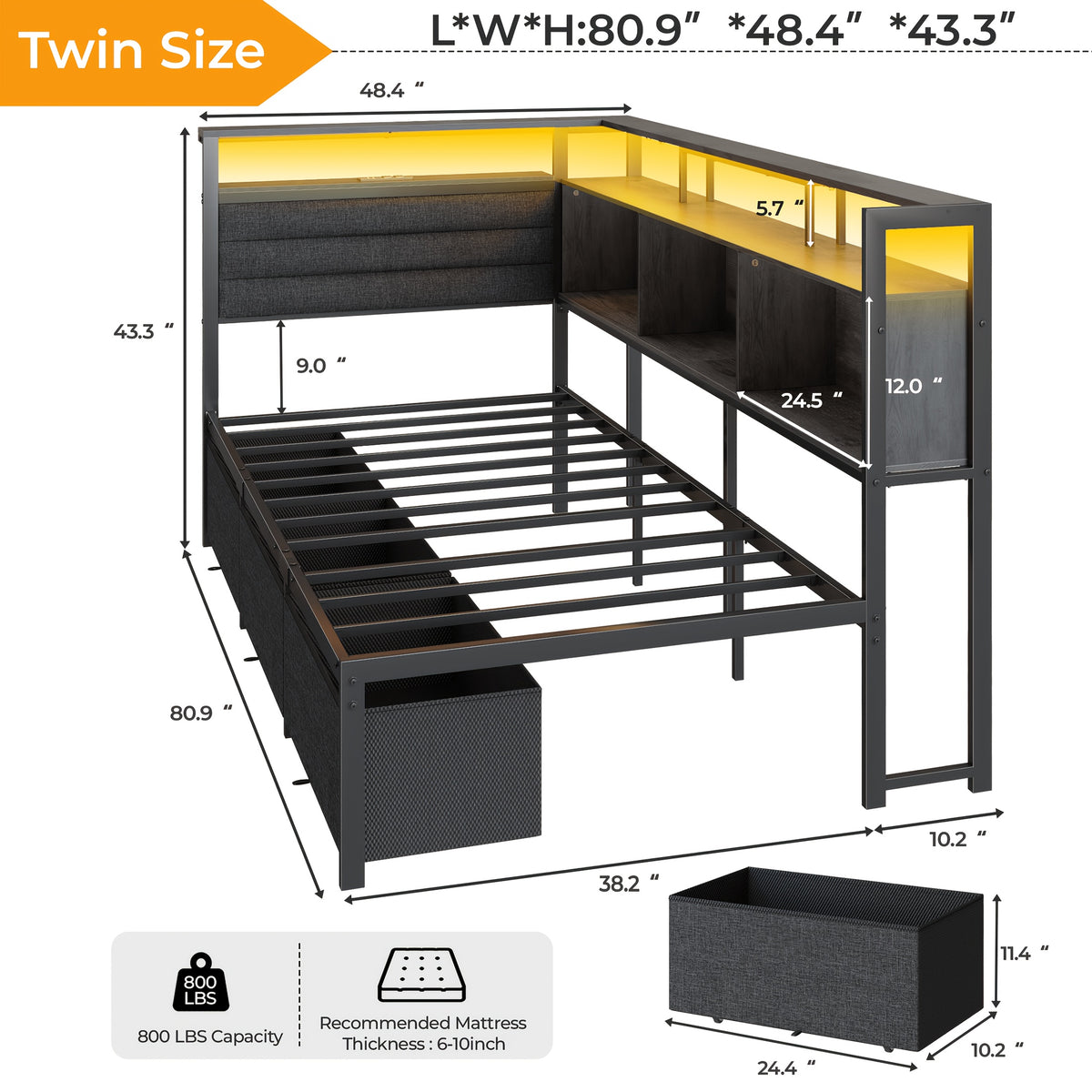 twin full size bed frame 3 drawers a storage bookshelf - Temu