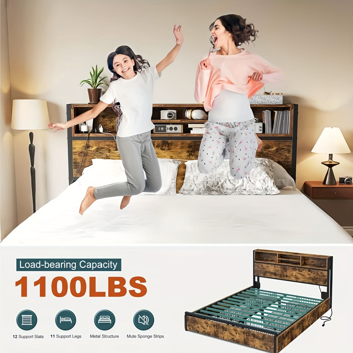 queen king bed   storage   drawers 1100lbs bed - Temu