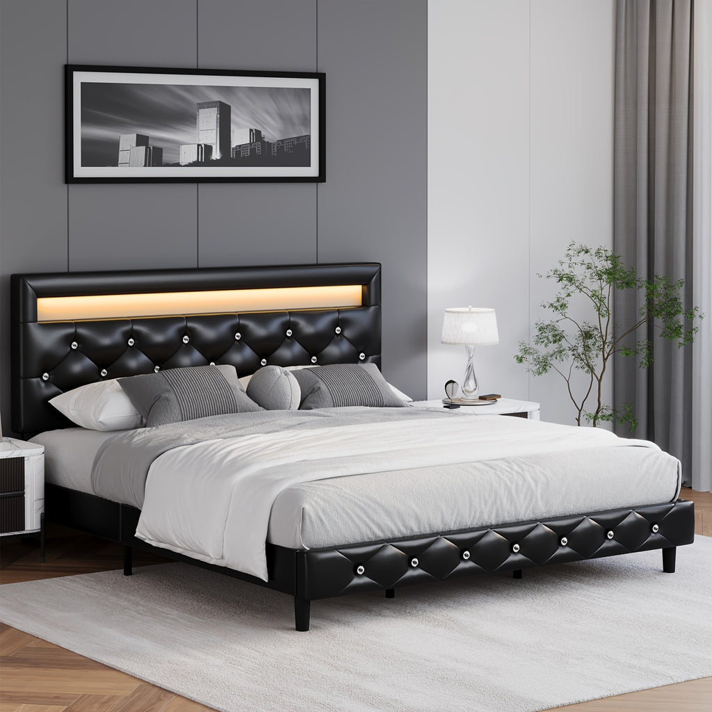 fultru modern bed frame led headboard adjustable tufted   - Temu