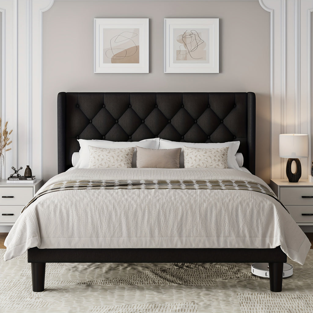 bed frame button tufted headboard platform bed 8 bed storage - Temu