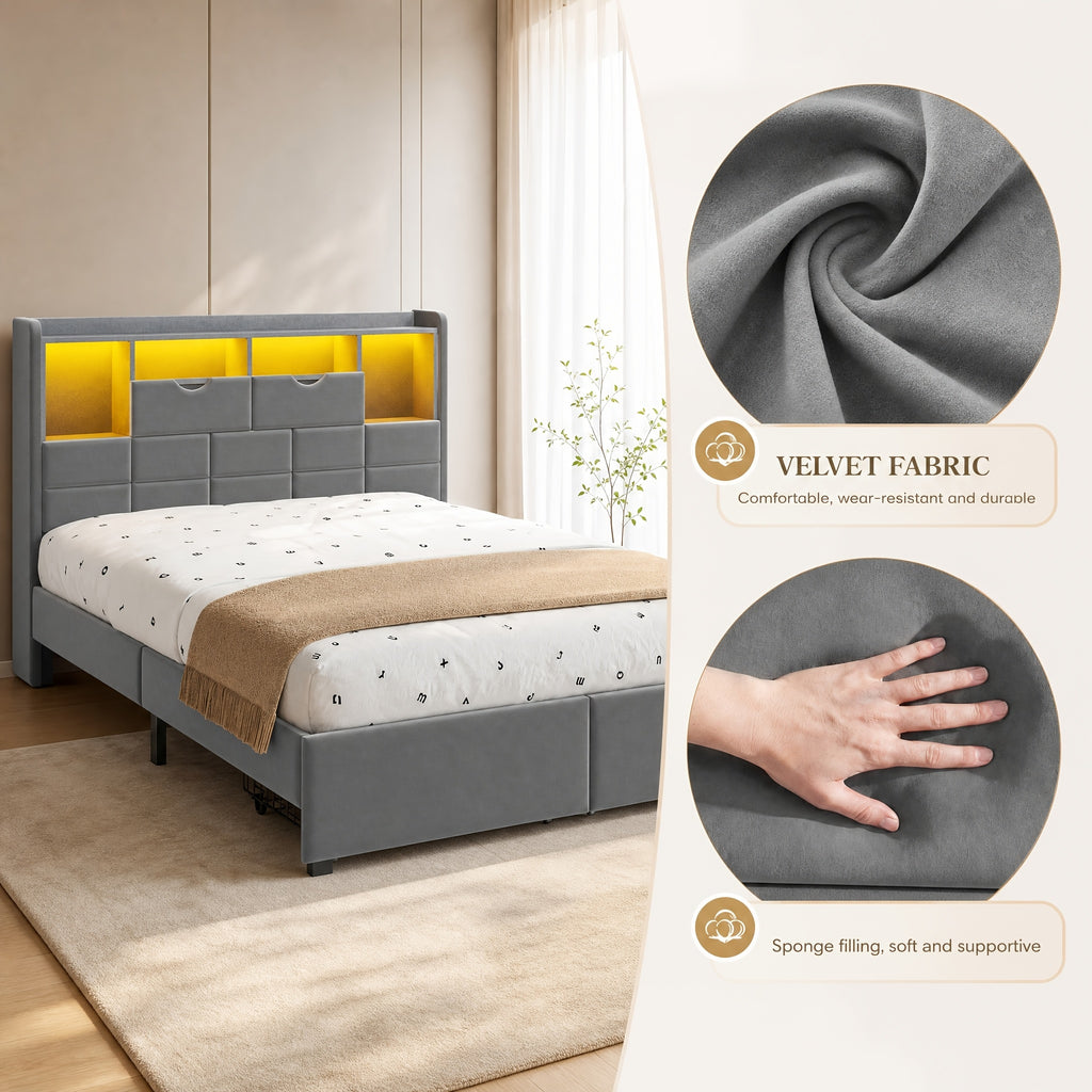 storage bed frame full queen king padded upholstered - Temu