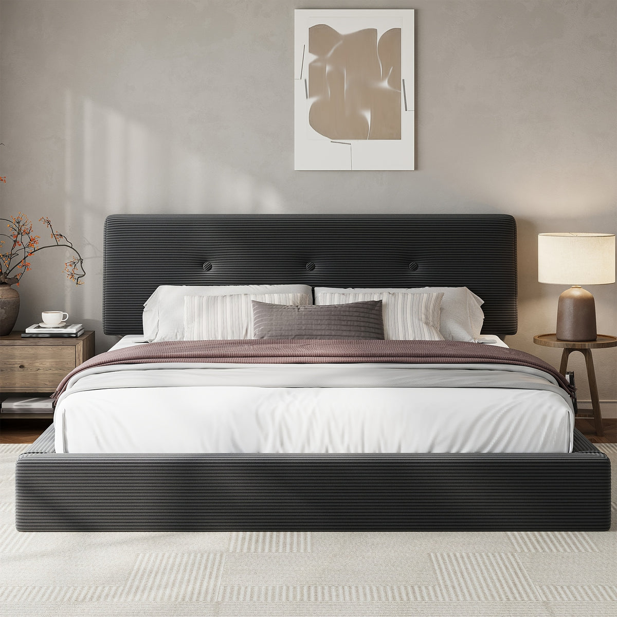 cloud bed frame adjustable headboard upholstered corduroy - Temu