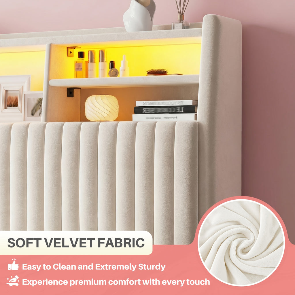 upholstered bed frame built in charging station led lighting - Temu