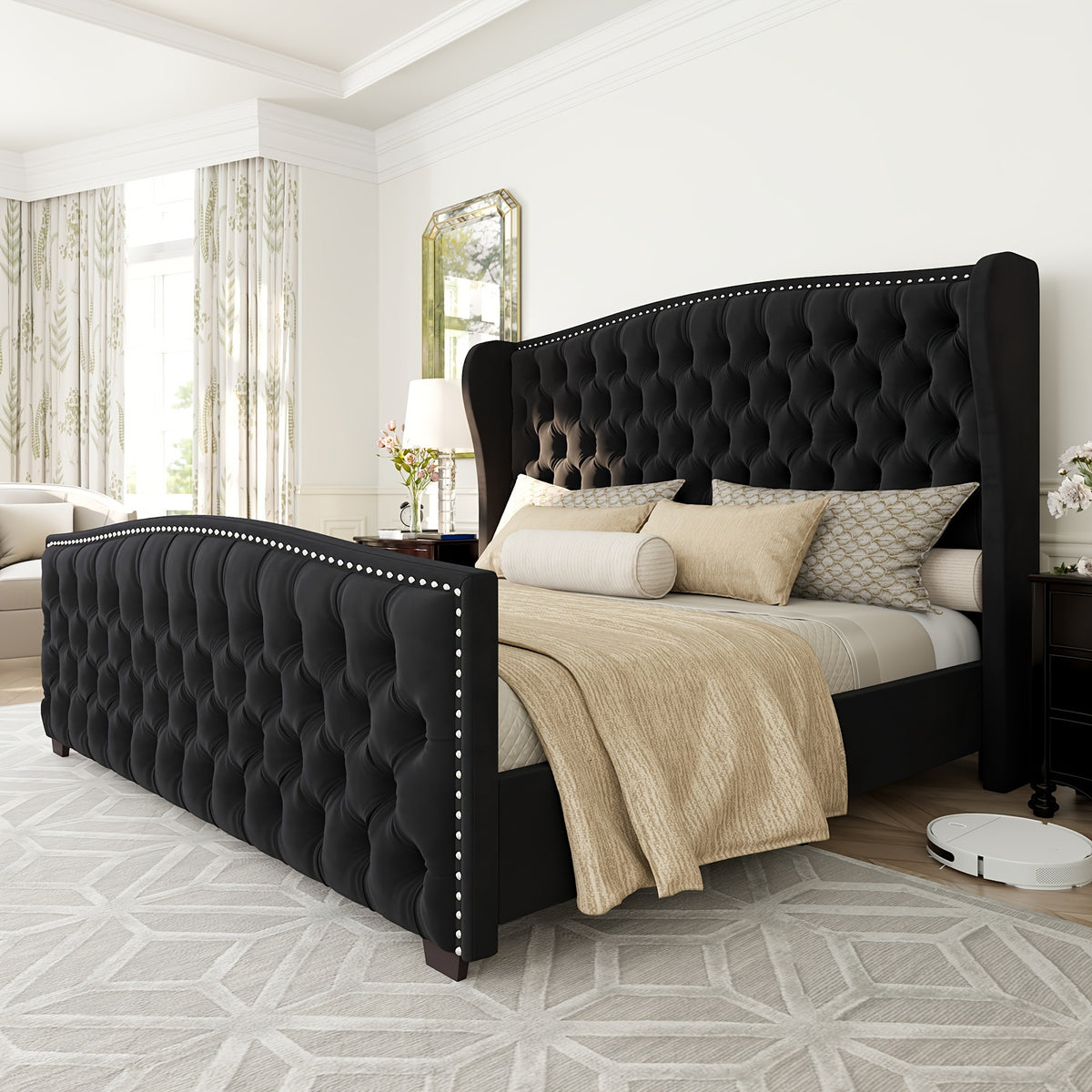 platform bed frame velvet upholstered bed deep button tufted - Temu