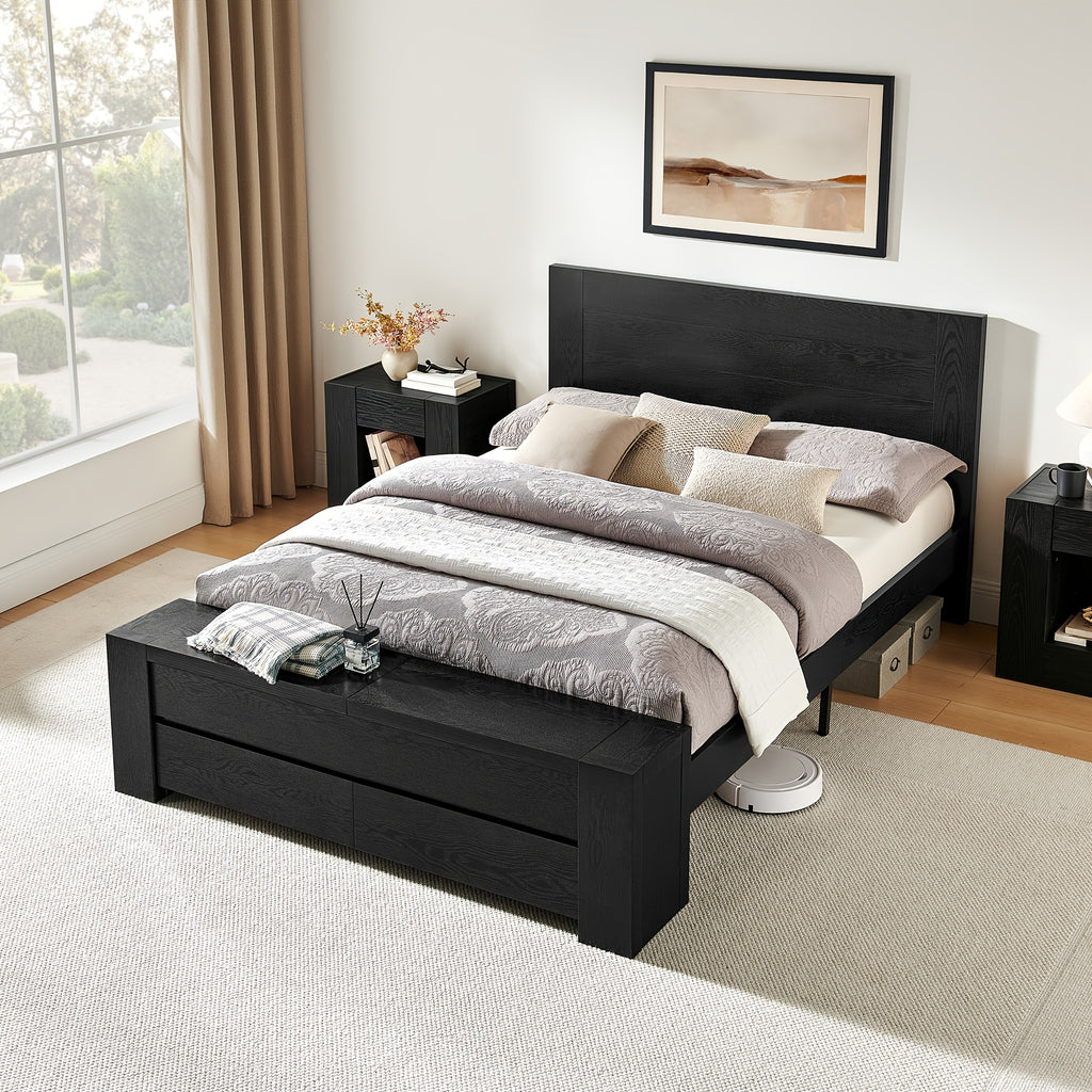 king queen size platform bed frame storage footboard - Temu