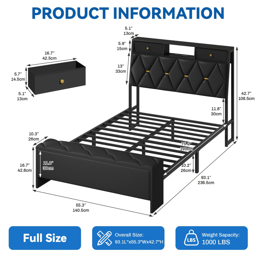 mraeer bed frame storage bench 2 drawers charging station no - Temu